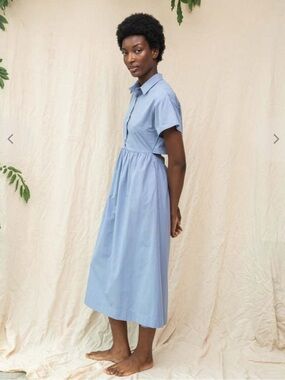 NWT Beaumont Organic Dress Bronwyn Cotton Cutout Midi in Washed Blue